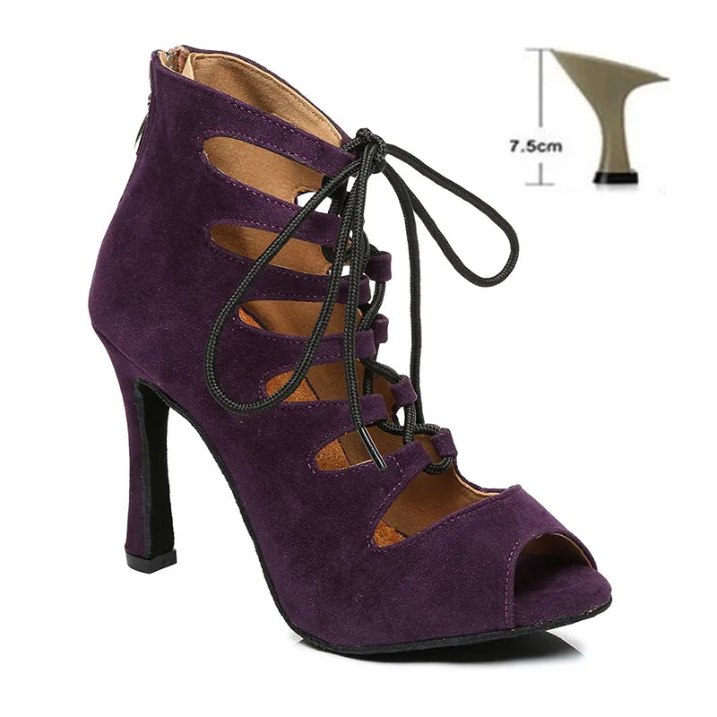 Women Lace-UP Latin Dance Shoes High Heels