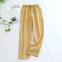 couples cotton crepe cloth plaid trousers large size home simple casual pants