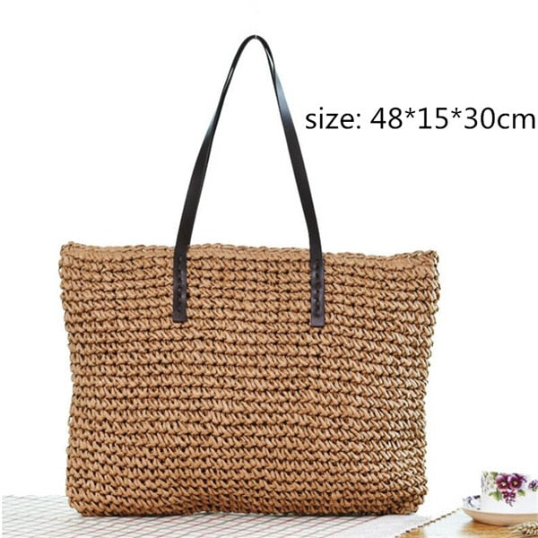 Round Straw Beach Vintage Handmade Woven Shoulder Bag