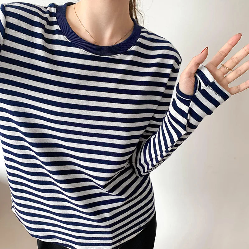 Long Sleeve T-shirts Stripe O-neck Casual Shirt Fashion