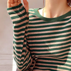 Long Sleeve T-shirts Stripe O-neck Casual Shirt Fashion