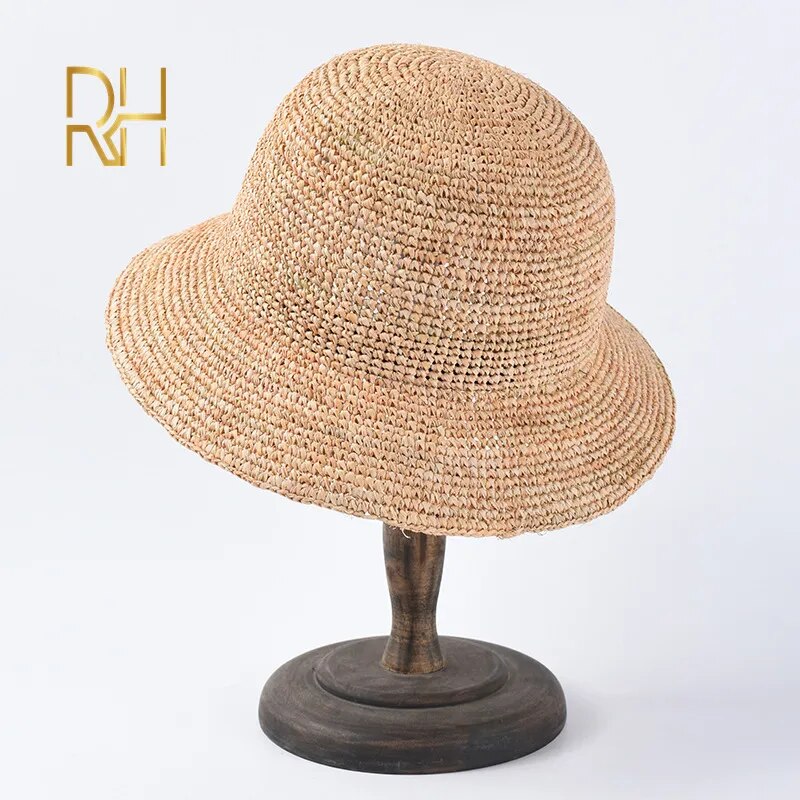 Crochet Natural Raffia Straw Bucket Hat