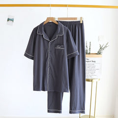 Couple Pajamas Two-piece Short-sleeved Pants Simple Home Service Set Male