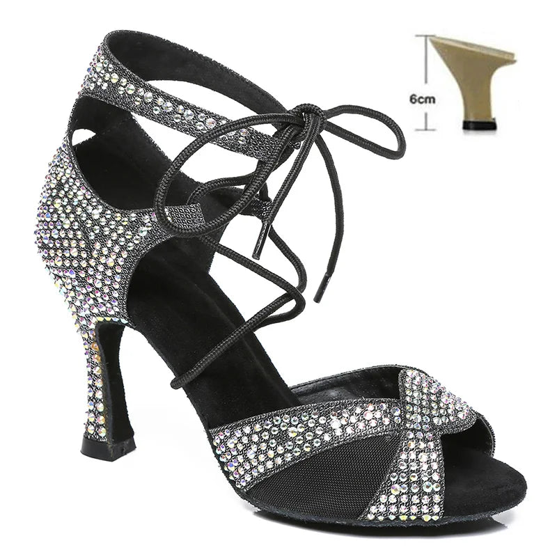 Pearl Rhinestone Latin Dance Shoes Soft Soles High Heels