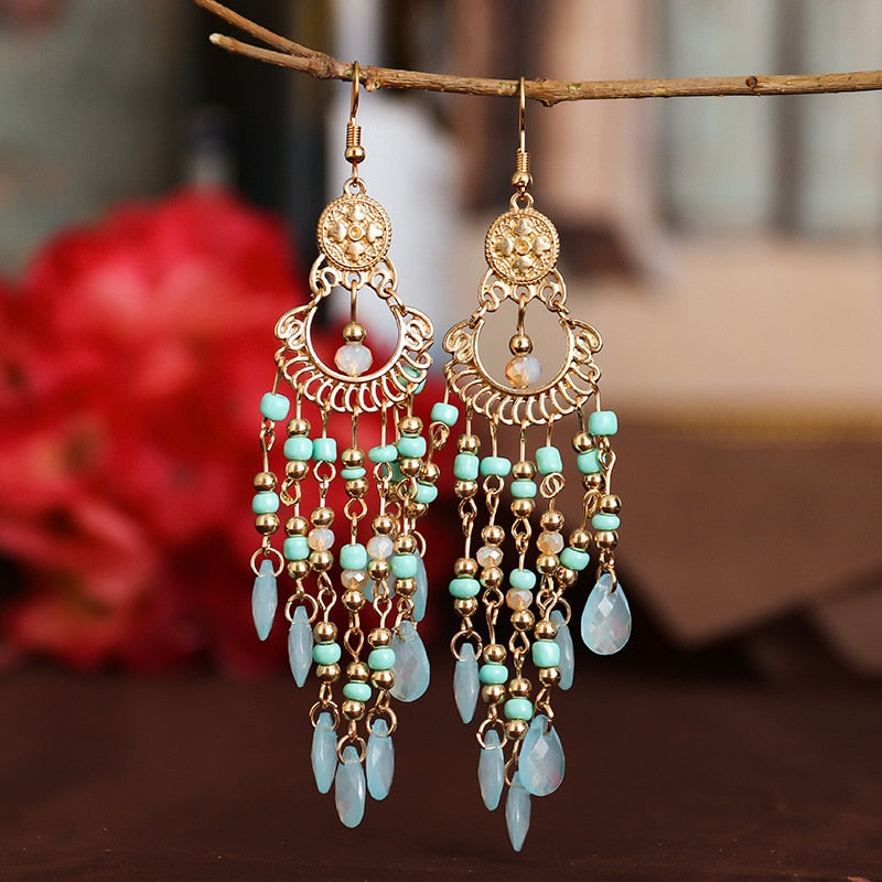 Bohemian Long Crystal Tassel Earrings Colorful