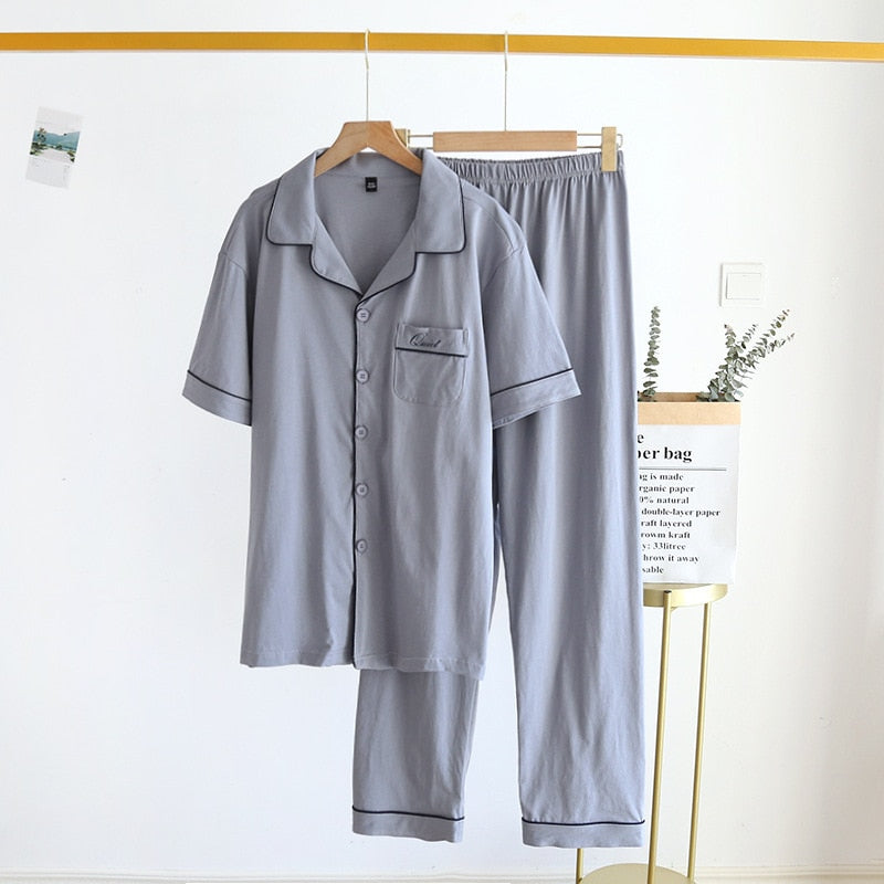 Couple Pajamas Two-piece Short-sleeved Pants Simple Home Service Set Male