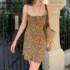 Summer Floral Print Backless Sling Dress Spaghetti Strap