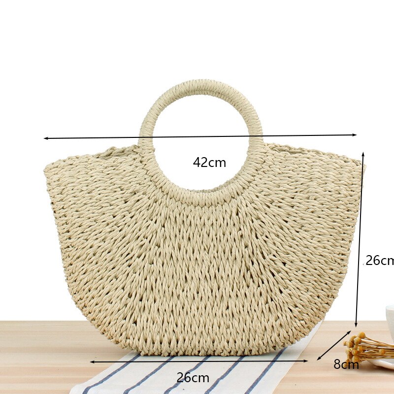 Round Straw Beach Vintage Handmade Woven Shoulder Bag