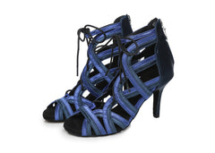 Ladies Latin Dance Shoes Blue Fashion Cross Strap Boots High Hells