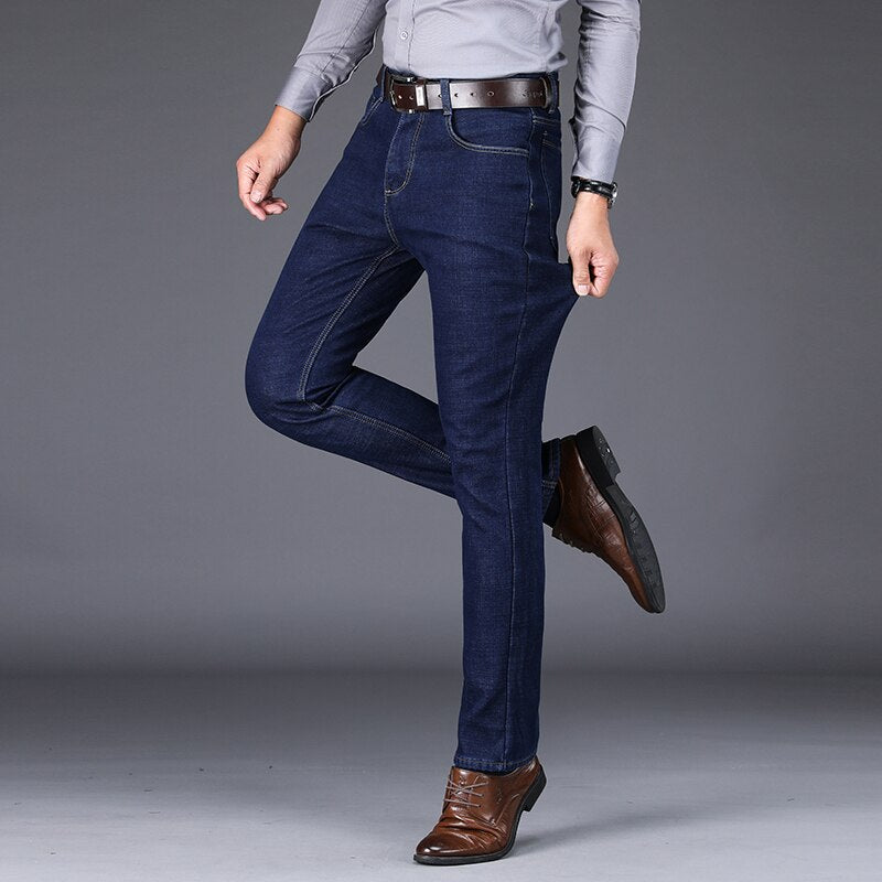 Blue Jeans Men Casual Fashion Business Brand Slim Stretch Trousers