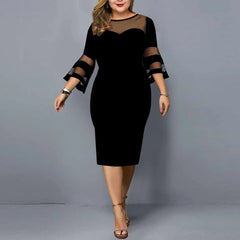 Plus Size Dresses Casual Solid Large  Lace Mesh Sleeve