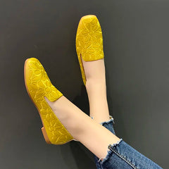 Square Toe Embroidery Designer Shoes Loafers