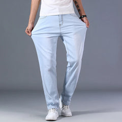 Plus Size Men's Light Blue Jeans Loose Straight Denim Pants