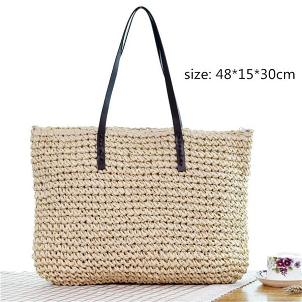 Round Straw Beach Vintage Handmade Woven Shoulder Bag