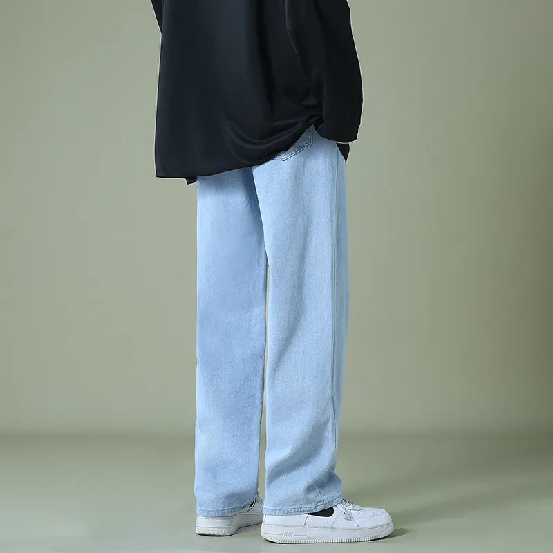 Men Denim Wide-leg Pants Korean Style Straight Baggy Jeans