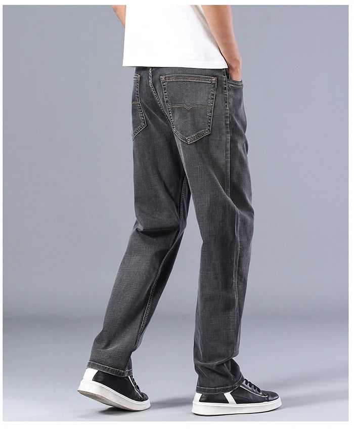 Plus Size Men's Light Blue Jeans Loose Straight Denim Pants