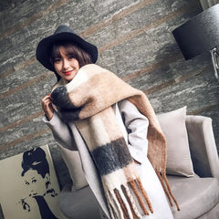 Winter Scarf For Women Plaid Design Long Tassel