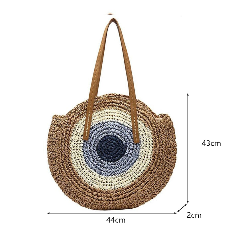 Round Straw Beach Vintage Handmade Woven Shoulder Bag