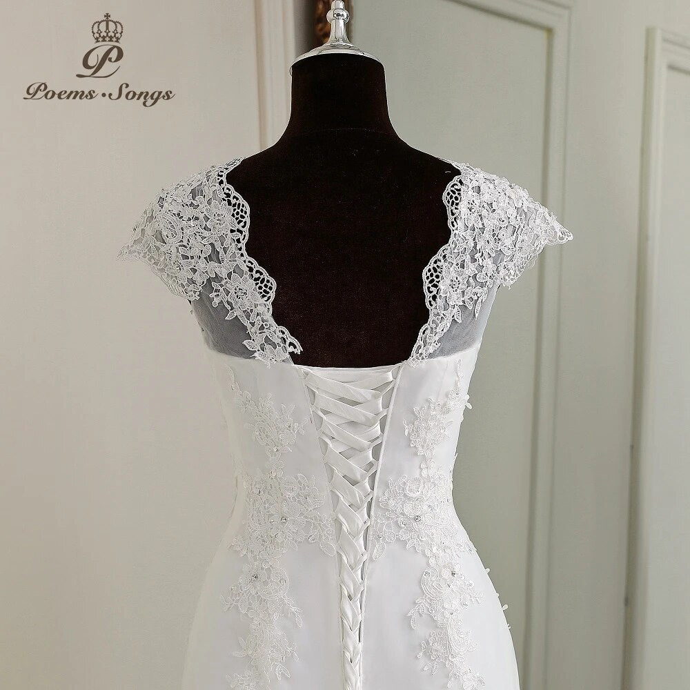 Elegant dresses Mermaid Wedding Dress cap sleeves style Lace