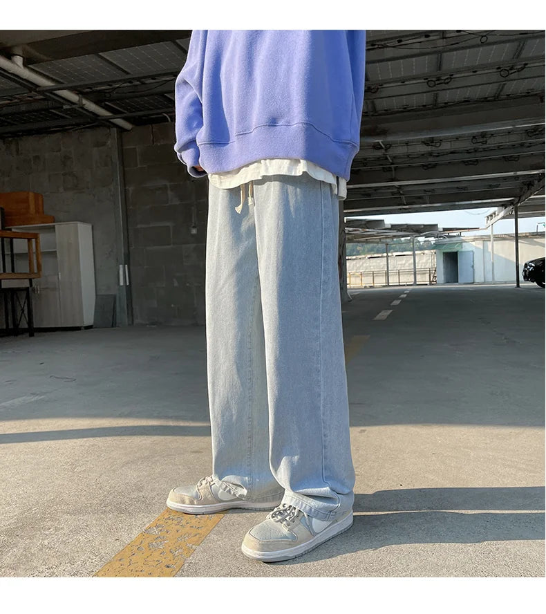 Streetwear Baggy Jeans Fashion Elastic Waist Loose Straight-leg