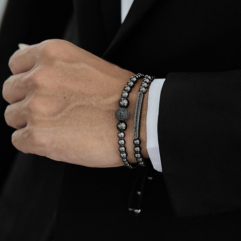 Fashion Disco Ball Oblong Charm Men  Bracelet 2 Pcs/ Set