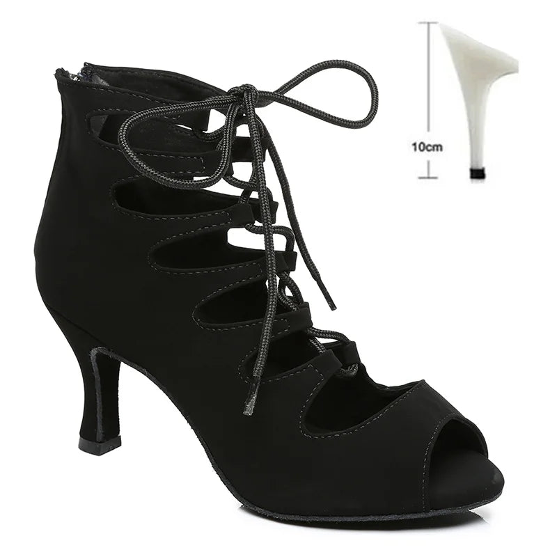 Women Lace-UP Latin Dance Shoes High Heels