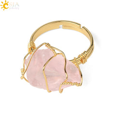 Crystal Stone Rings Irregular Wire Wrap Resizable Quartz Ring