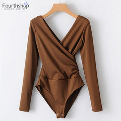 Fashion Bodysuits Long Sleeved V-neck Backless Rompers