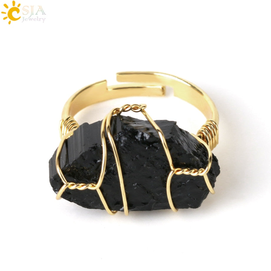 Crystal Stone Rings Irregular Wire Wrap Resizable Quartz Ring