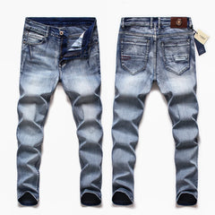 Jeans Men Classical Fashion Elasticity Denim Pants Light Blue Washed