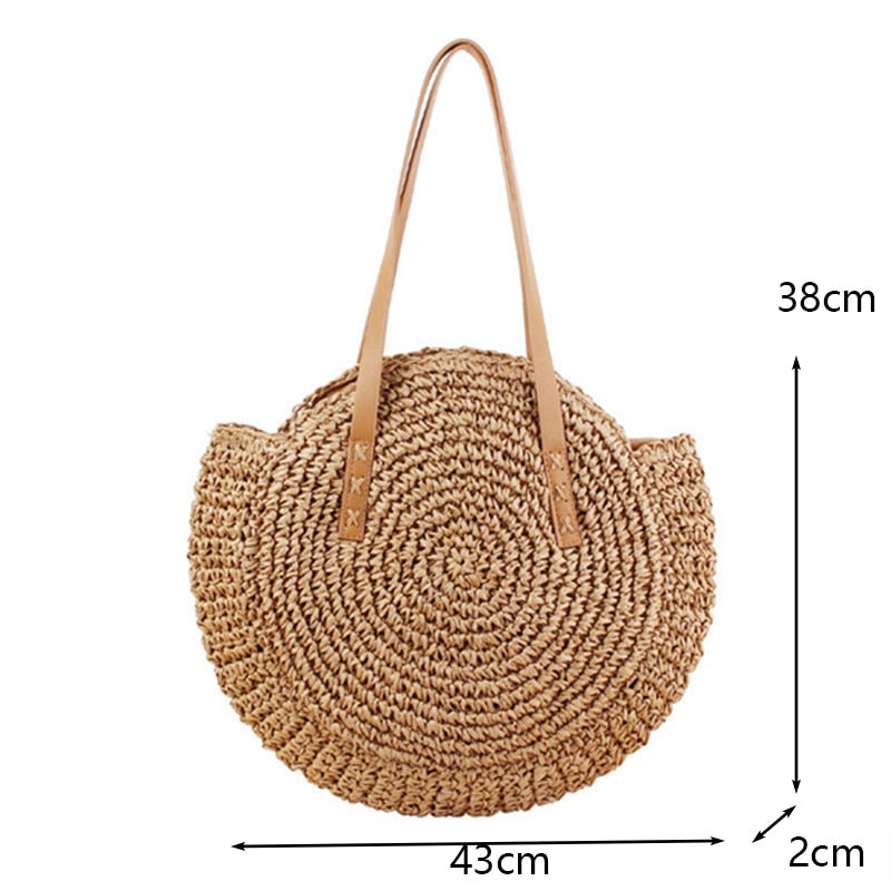 Round Straw Beach Vintage Handmade Woven Shoulder Bag