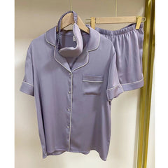 Short Loungewear Home wear Solid Satin Silk Short Sleeve