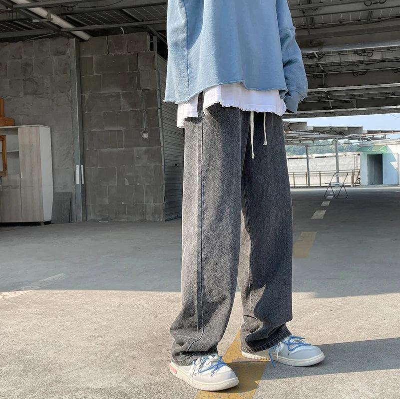 Streetwear Baggy Jeans Fashion Elastic Waist Loose Straight-leg