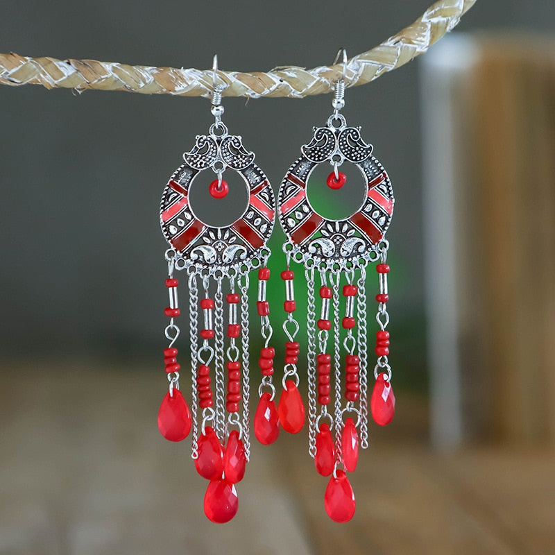 Bohemian Long Crystal Tassel Earrings Colorful