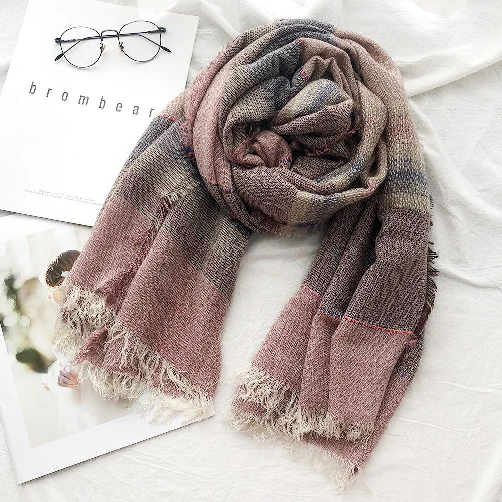 Unisex Style Scarf Cotton And Linen Solider Color