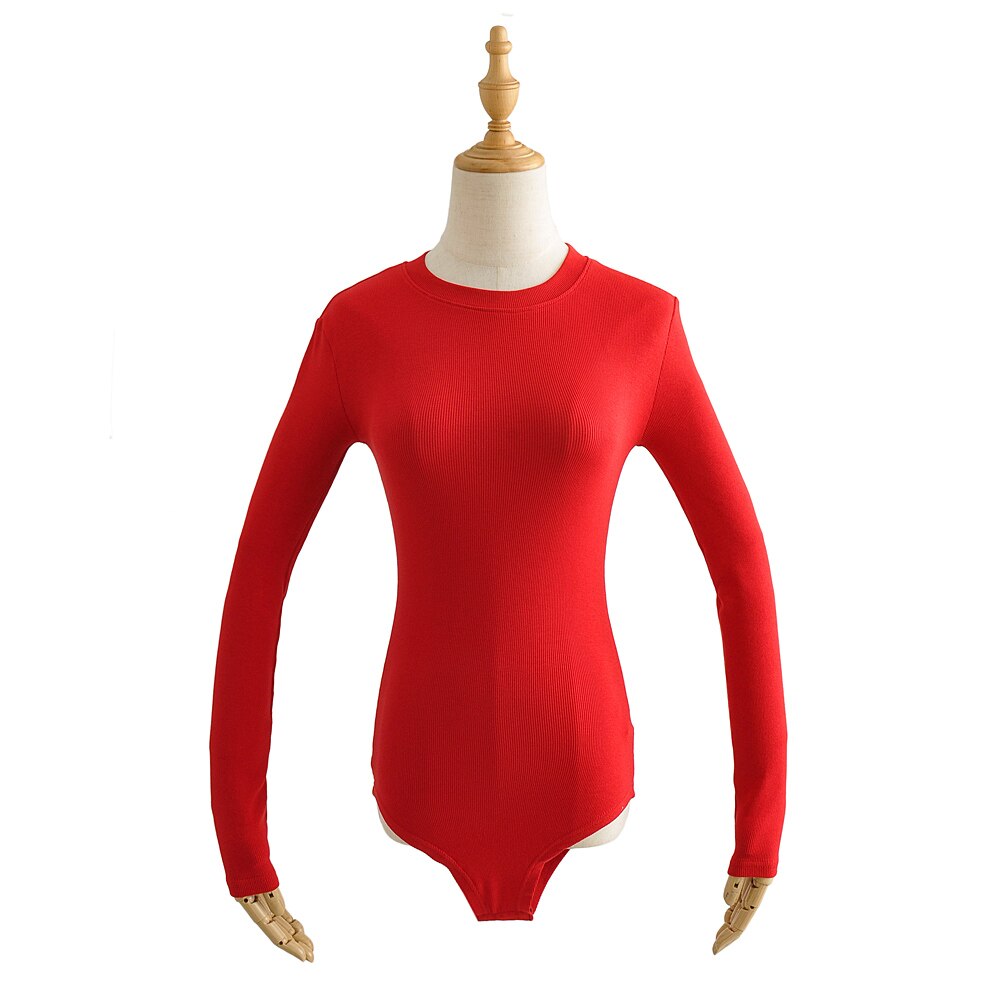 Fashion Vintage Rompers Slim Long-Sleeve O-neck Tops Bodysuits