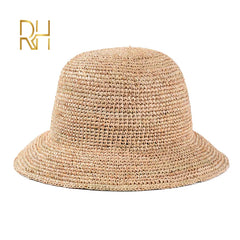 Crochet Natural Raffia Straw Bucket Hat