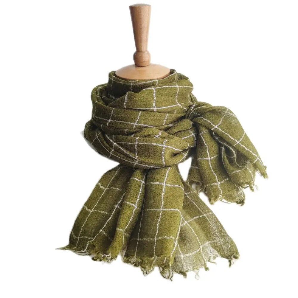 Men Plaid Scarf Cotton and Linen Styles