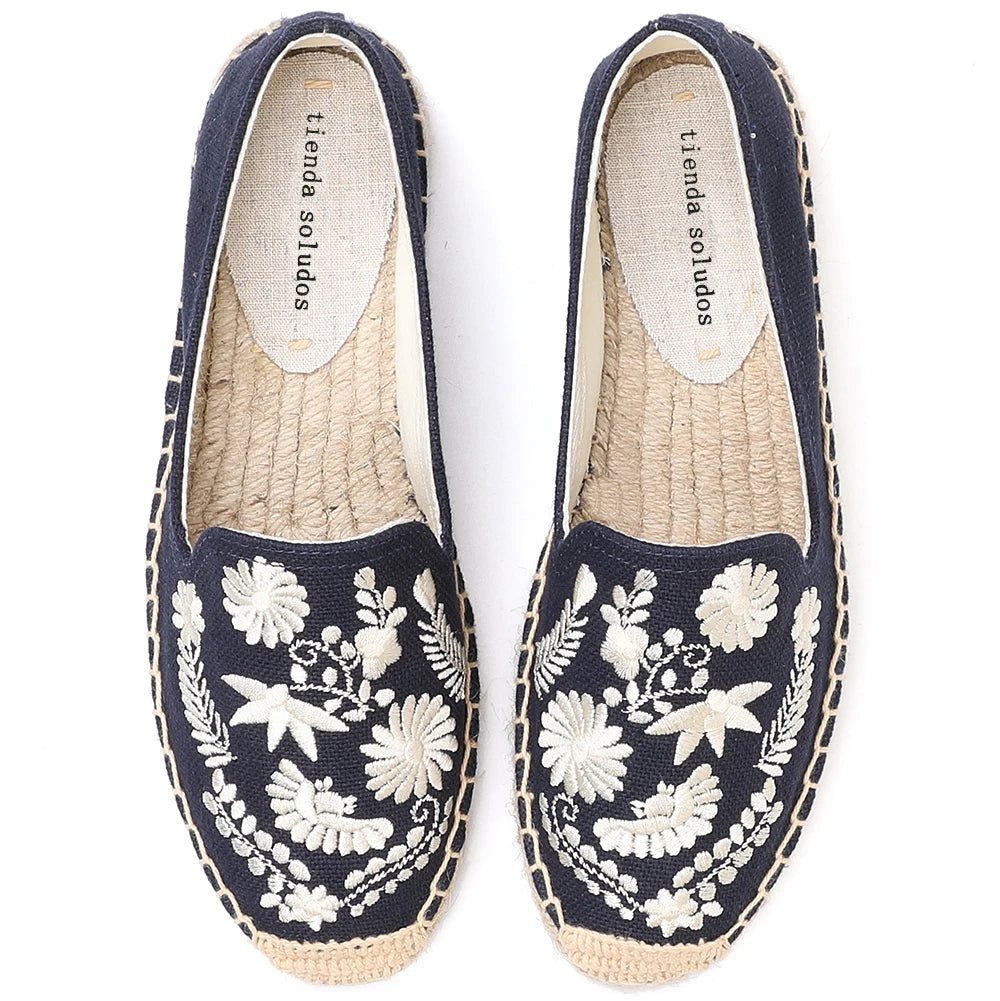 Women Casual Espadrilles Slip-on Flax Hemp Fashion Embroidery