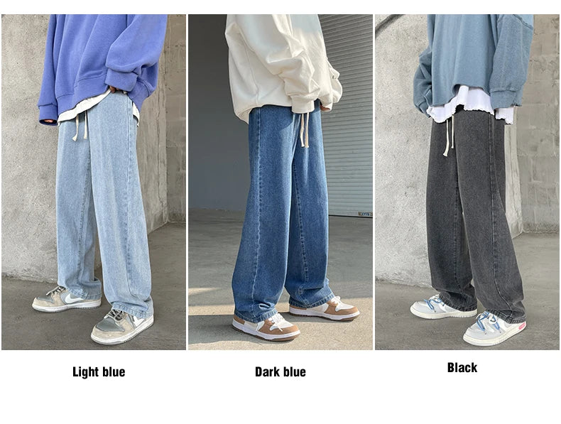 Streetwear Baggy Jeans Fashion Elastic Waist Loose Straight-leg