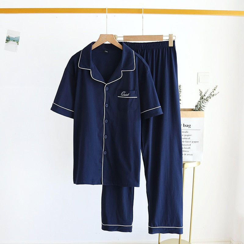 Couple Pajamas Two-piece Short-sleeved Pants Simple Home Service Set Male