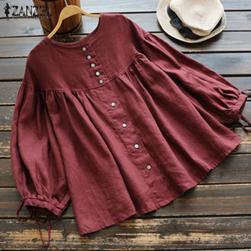 Fashion Ruffle Blouse Women's Tunic Vintage Casual Linen Tops