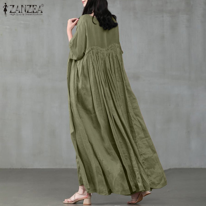 Women's Summer Sundress Kaftan Pleated Maxi Dress Casual