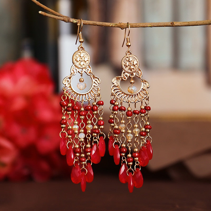 Bohemian Long Crystal Tassel Earrings Colorful