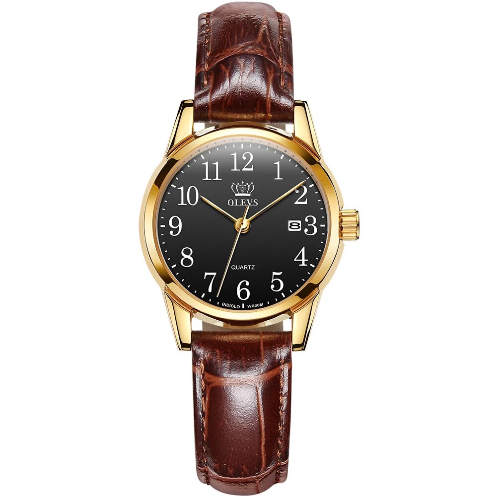 Quartz Watch For Women 50M Leather Strap