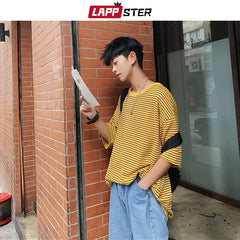 Oversized Striped Cotton Tops Colorful Streetwear Tees