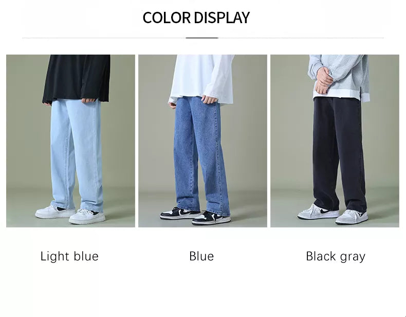 Men Denim Wide-leg Pants Korean Style Straight Baggy Jeans