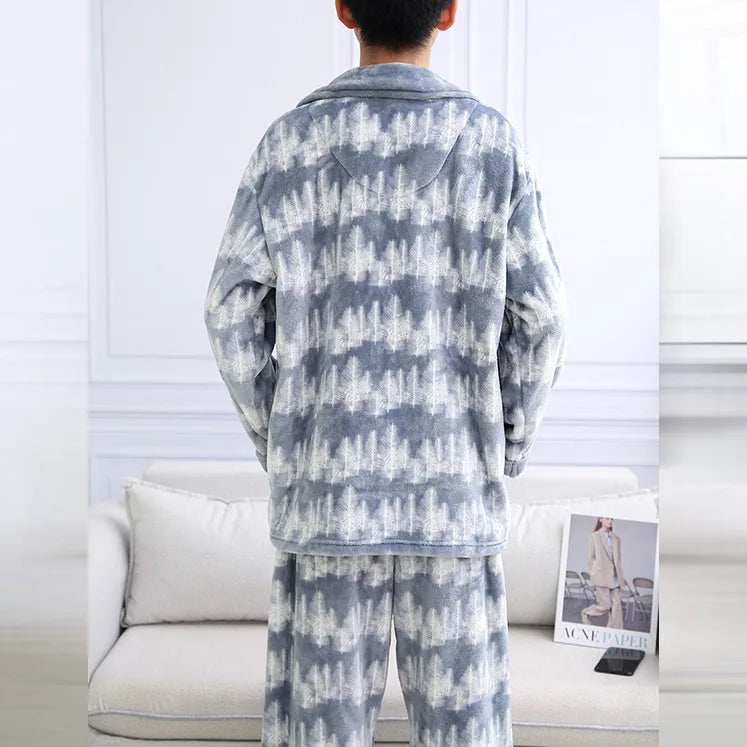 Men's Pajamas Long-sleeved Trousers Two-piece Flannel Thickened Warm