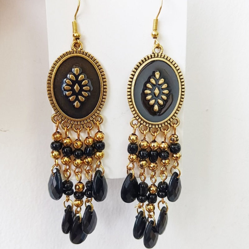 Bohemian Antique Gold Color Long Water Drop Tassel Earrings