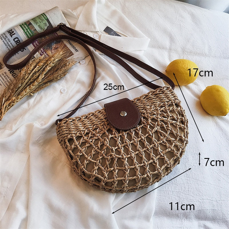 Round Straw Beach Vintage Handmade Woven Shoulder Bag